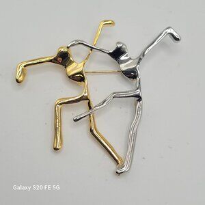 Vintage Two Tone Dancers Brooch Silver Gold Tones